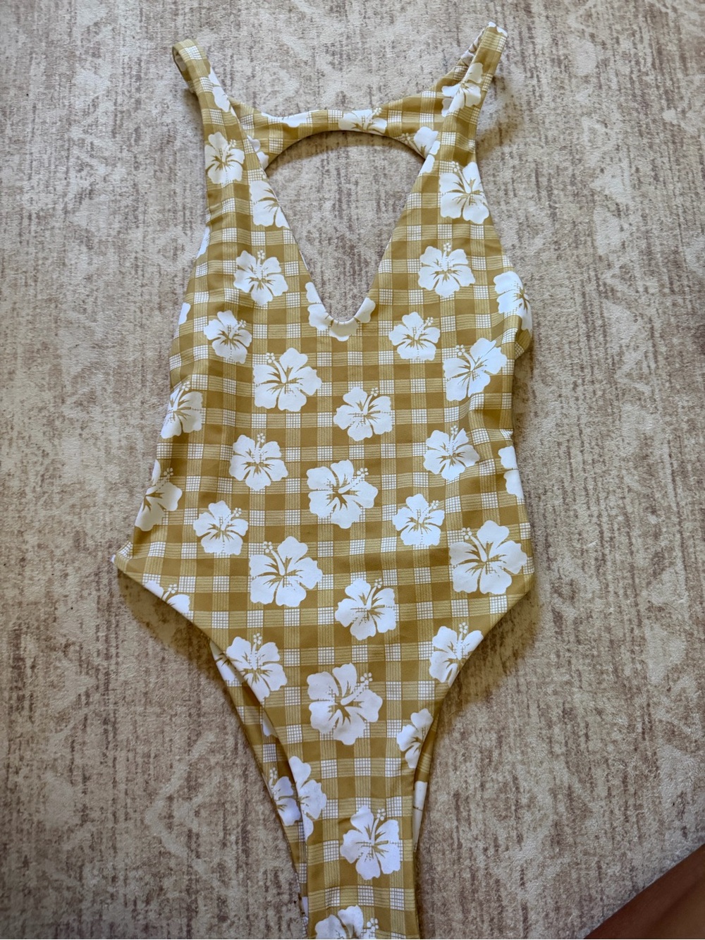 Benoa Swim Mustard Plaid One-Piece with White Floral